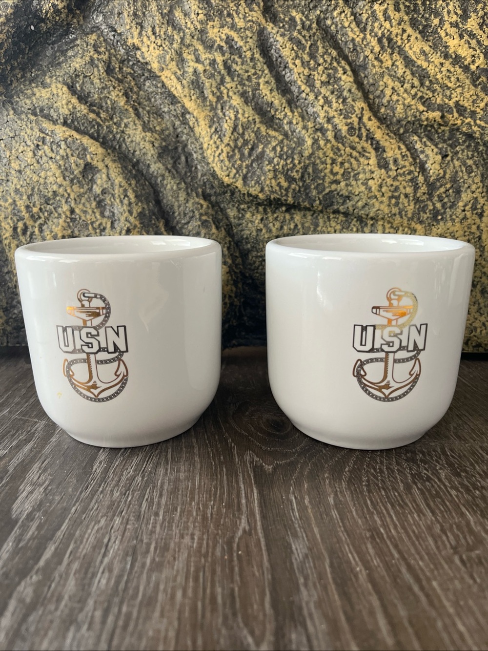 USN Navy Deck coffee mugs  *RARE* White Ceramic Pair - Navy-Inspired